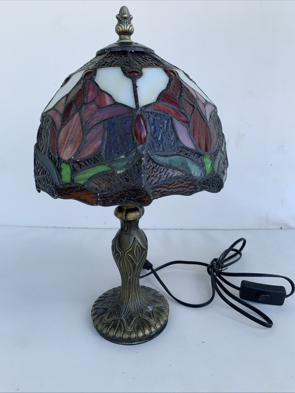 Lamp Stained Glass Crystal Bead Tiffany Style Burgundy Red